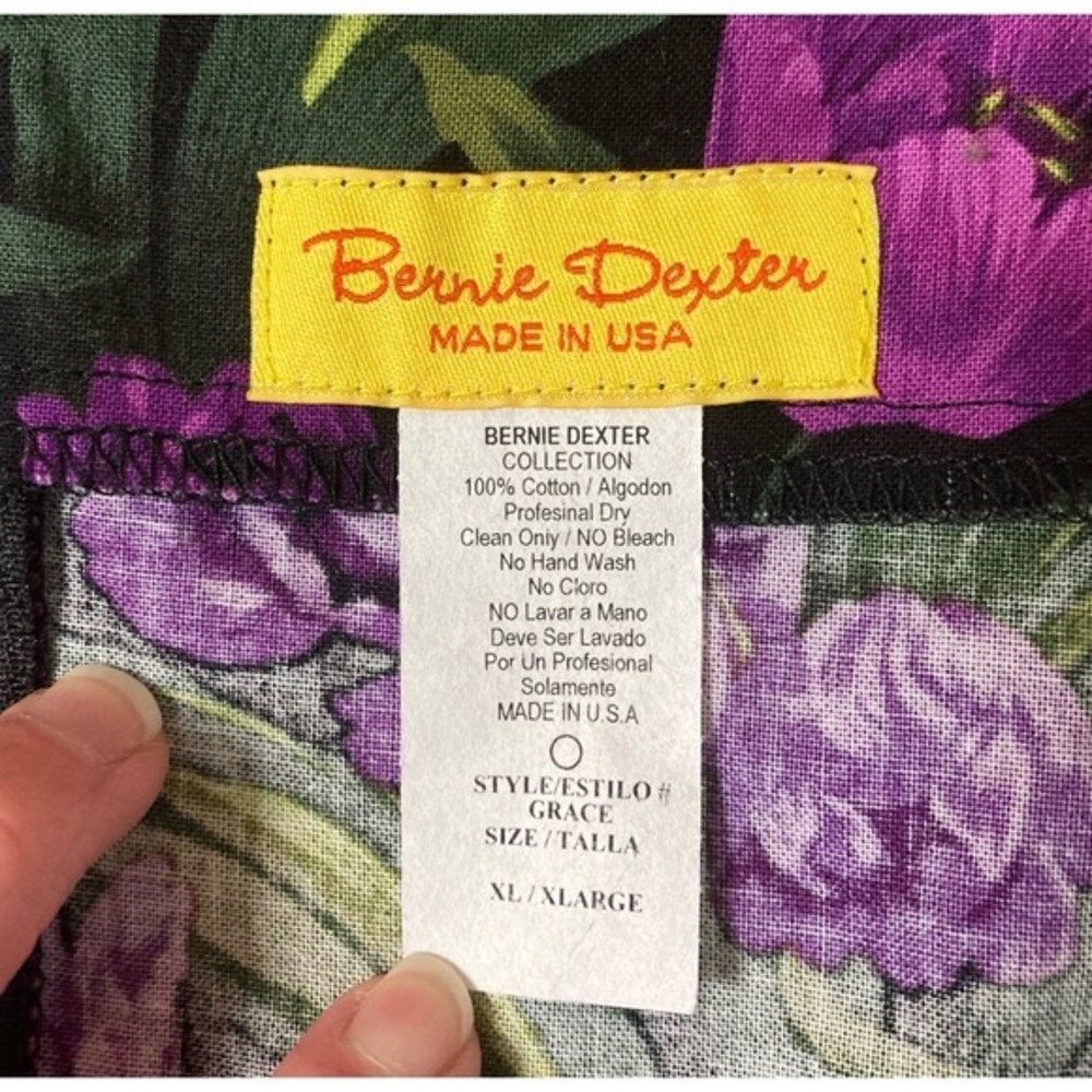 Bernie Dexter Grace Purple Tulip Floral Dress XL Black Rockabilly Pinup USA Made - Picture 6 of 8